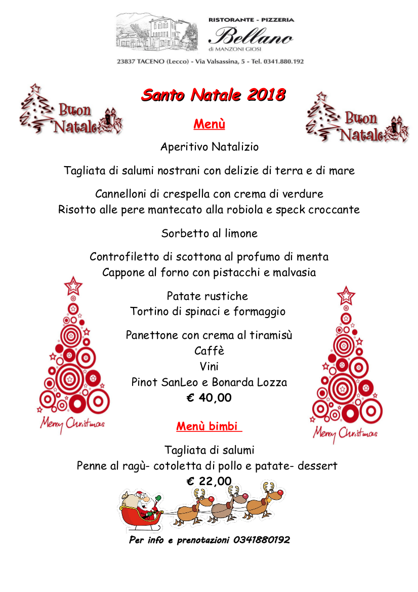 Proposte Menu Natale.Menu Di Natale Al Ristorante Bellano Lago Di Como E Valsassina