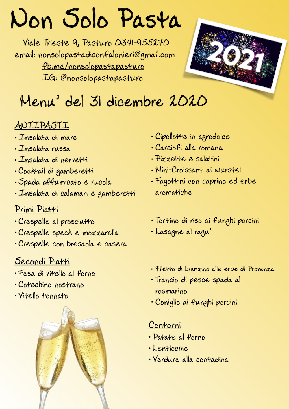 Menù dell'ultimo dell'anno 2020 alla Gastronomia Non Solo Pasta Lago