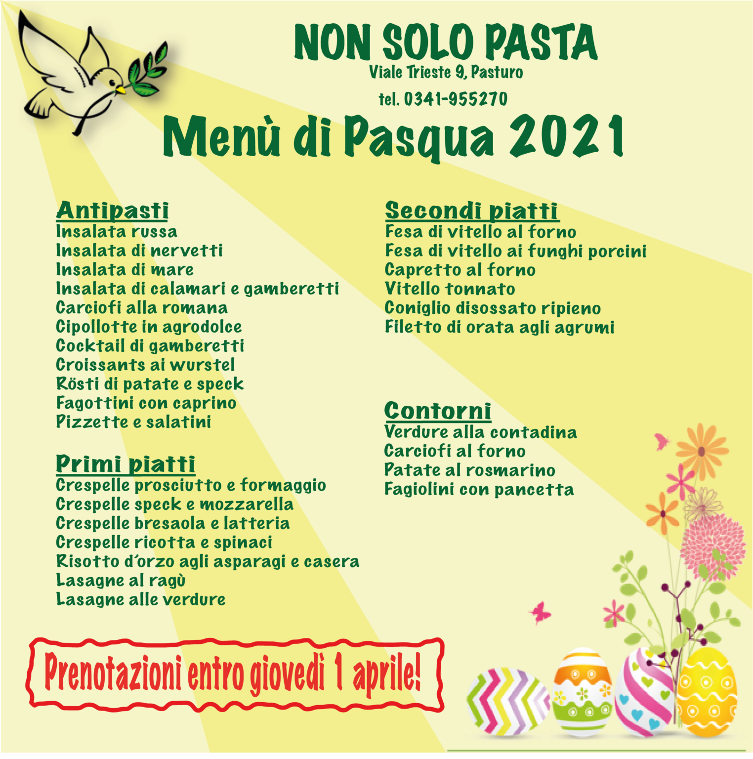 Menù di Pasqua 2021 alla Gastronomia Non Solo Pasta Lago di Como e