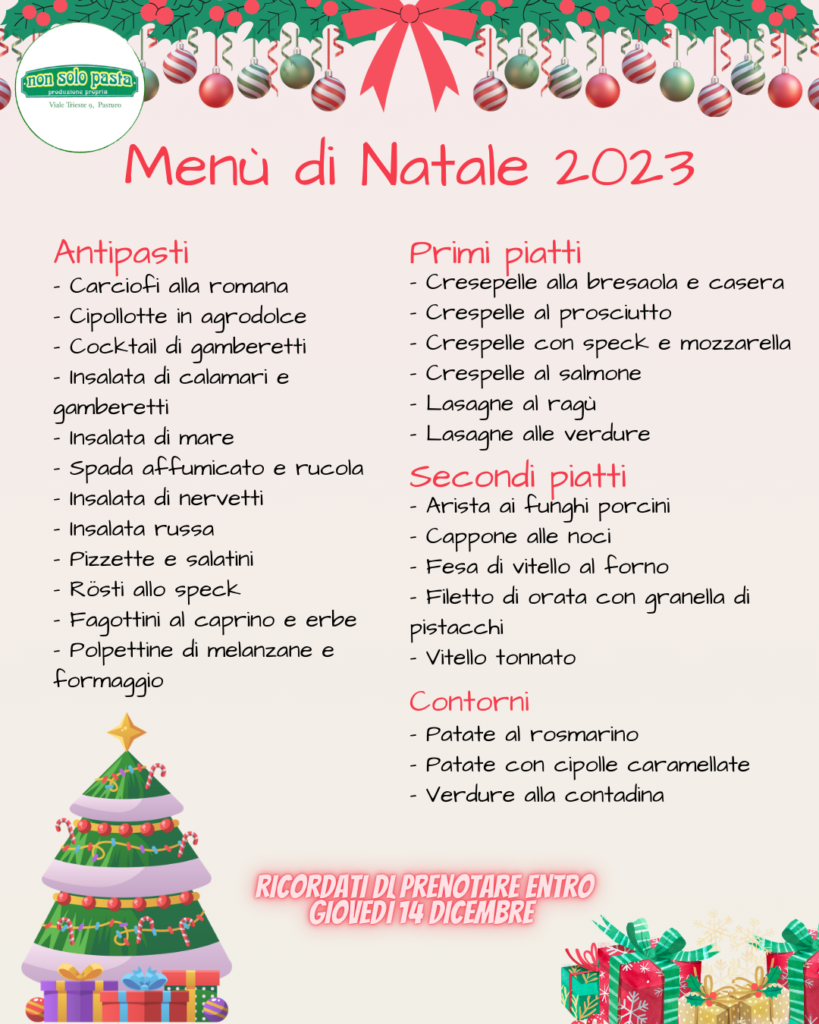 Menù di Natale 2023 alla Gastronomia Non Solo Pasta Lago di Como e
